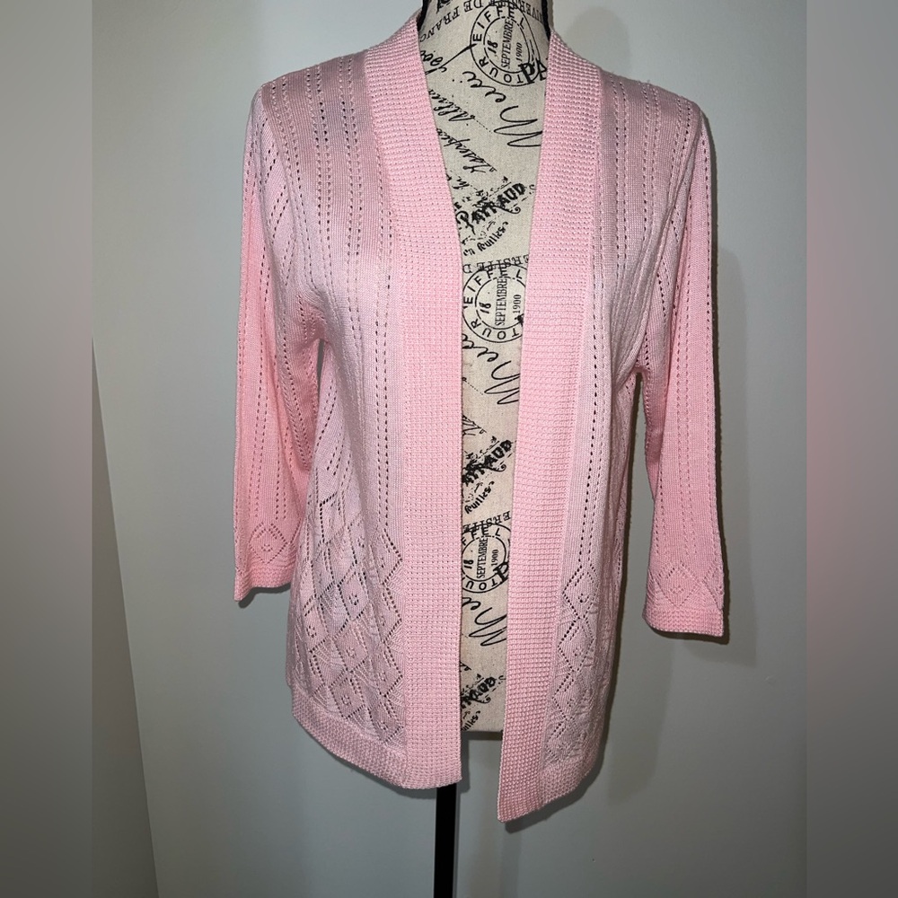 VTG BonWorth Pink Pointelle Knit Cardigan/Grandmacore/Cottagecore/Size XSP